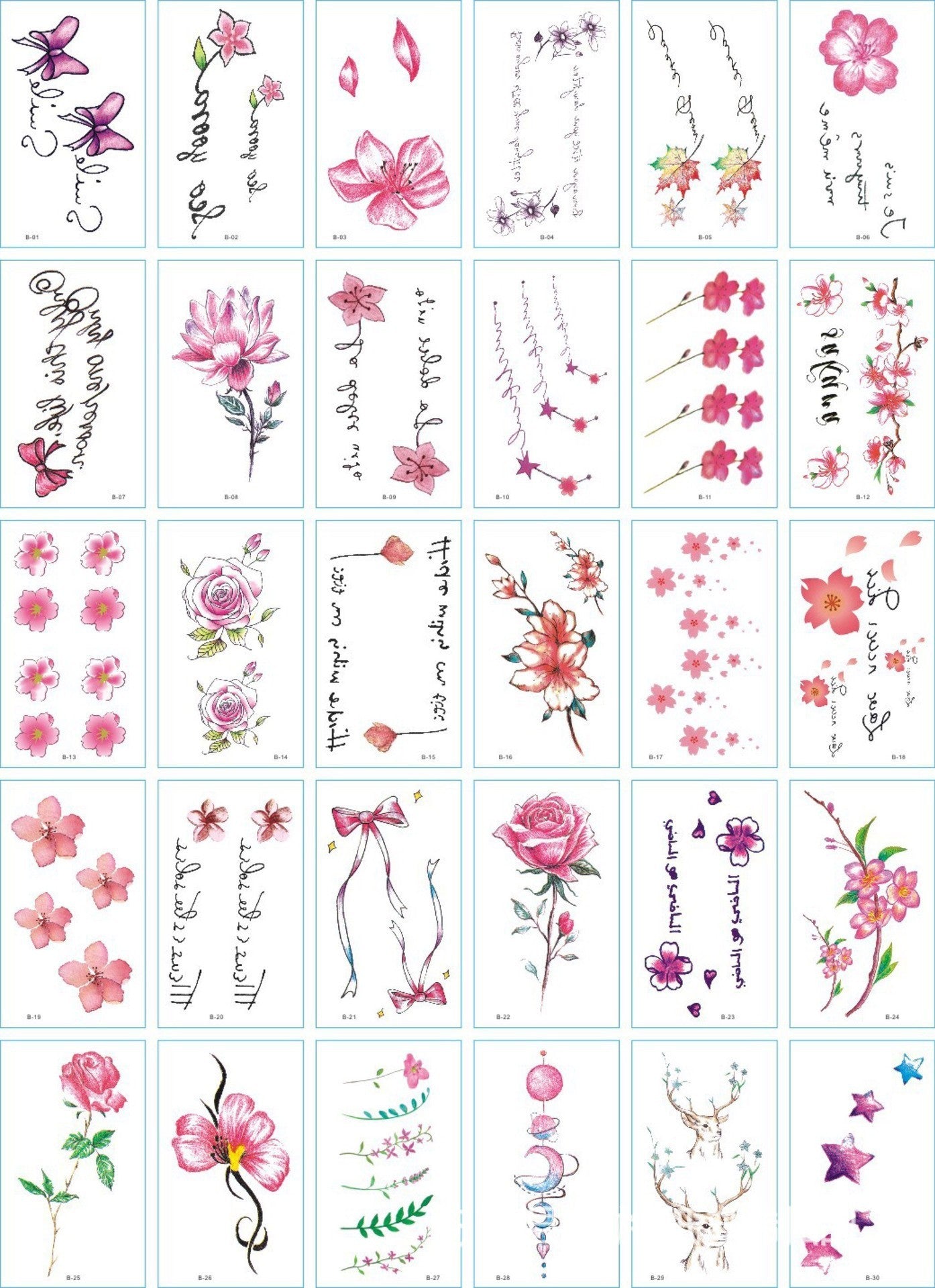 A set of 30 tattoo stickers