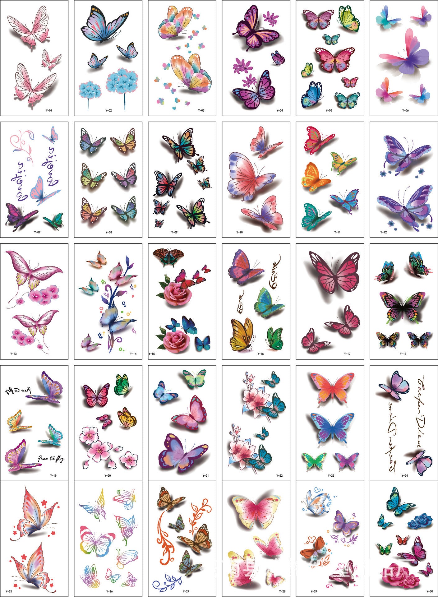 A set of 30 tattoo stickers