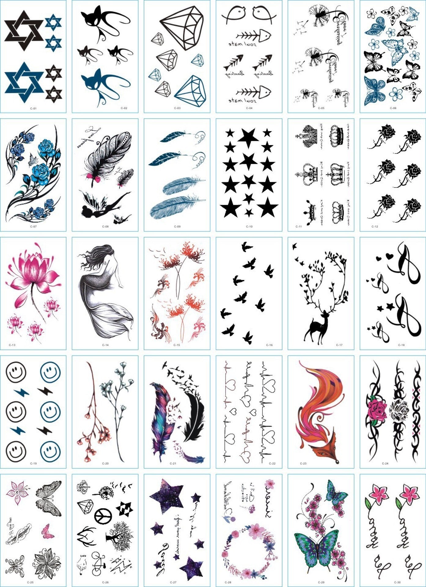 A set of 30 tattoo stickers