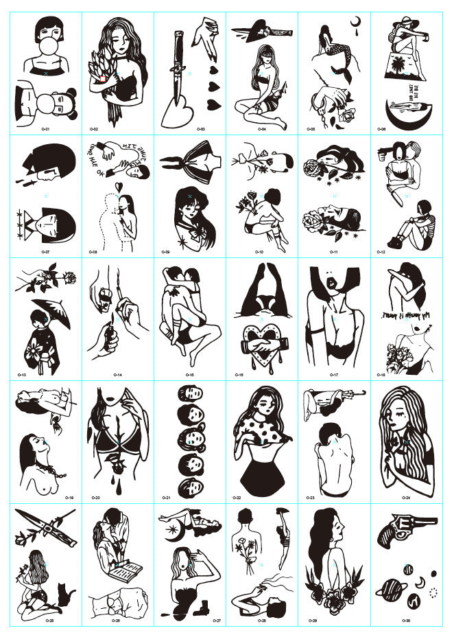 A set of 30 tattoo stickers