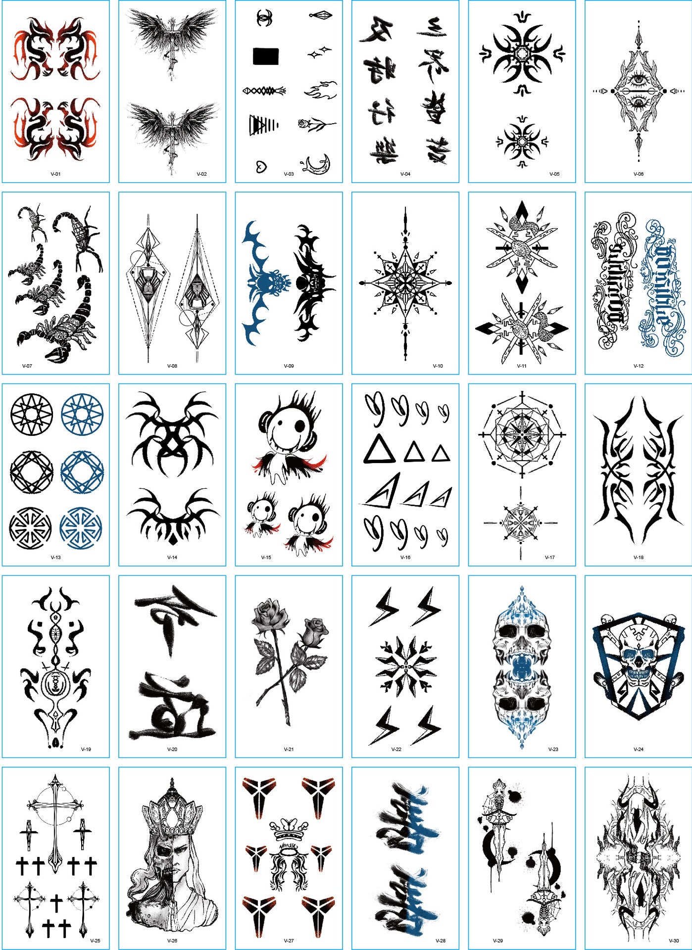 A set of 30 tattoo stickers
