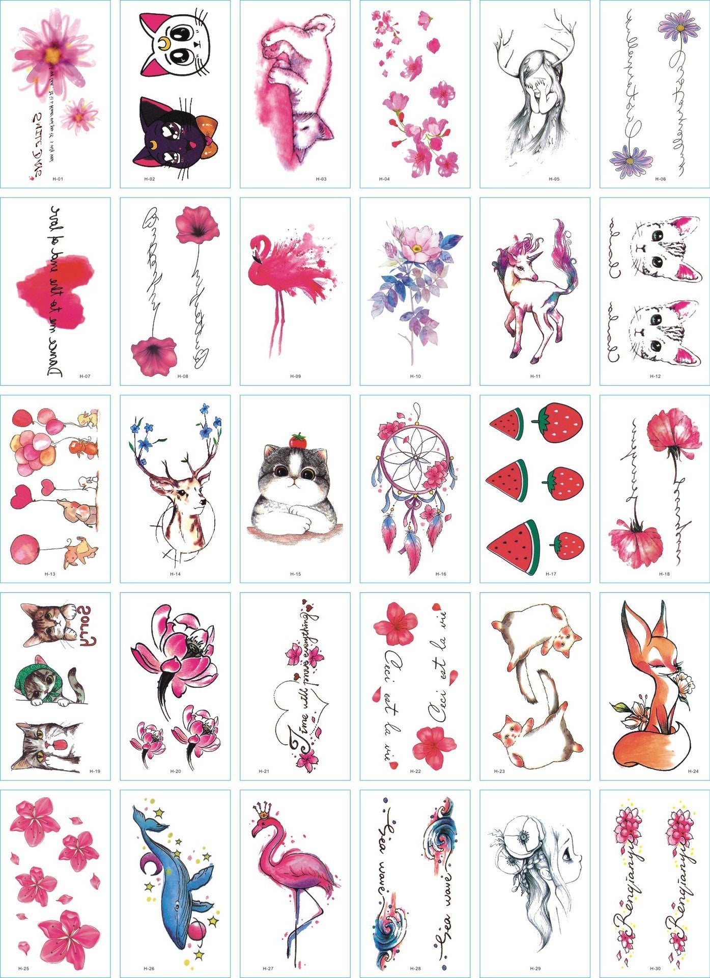 A set of 30 tattoo stickers