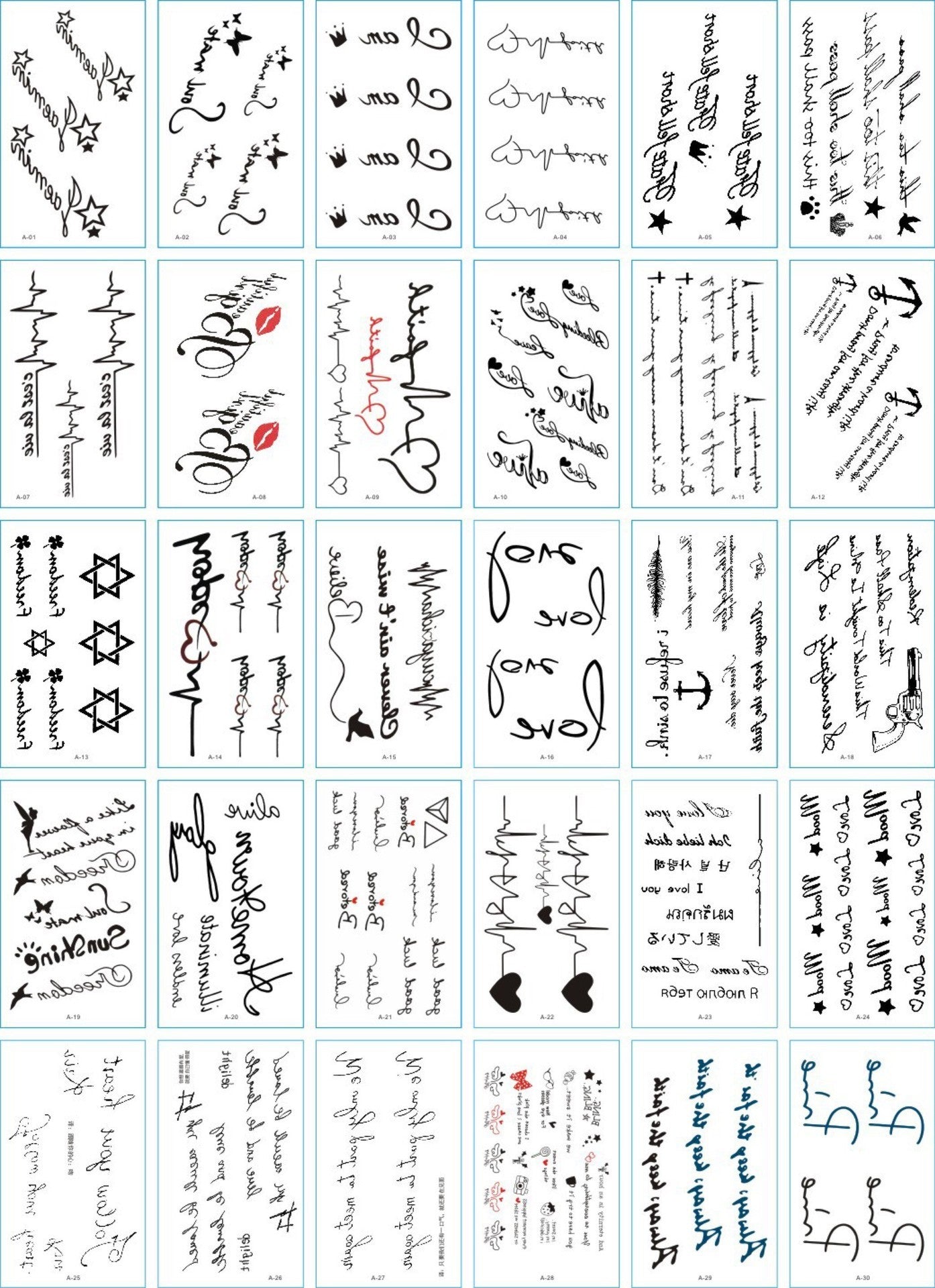A set of 30 tattoo stickers