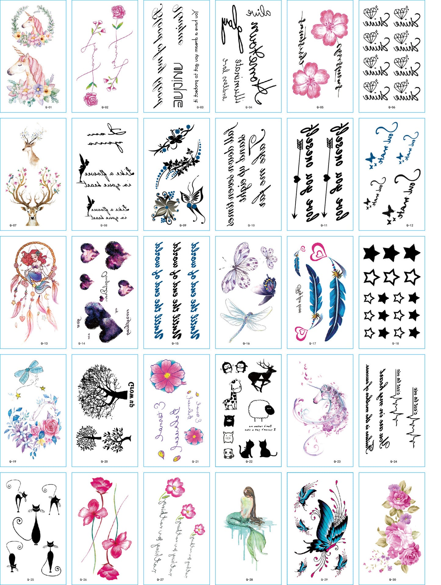 A set of 30 tattoo stickers
