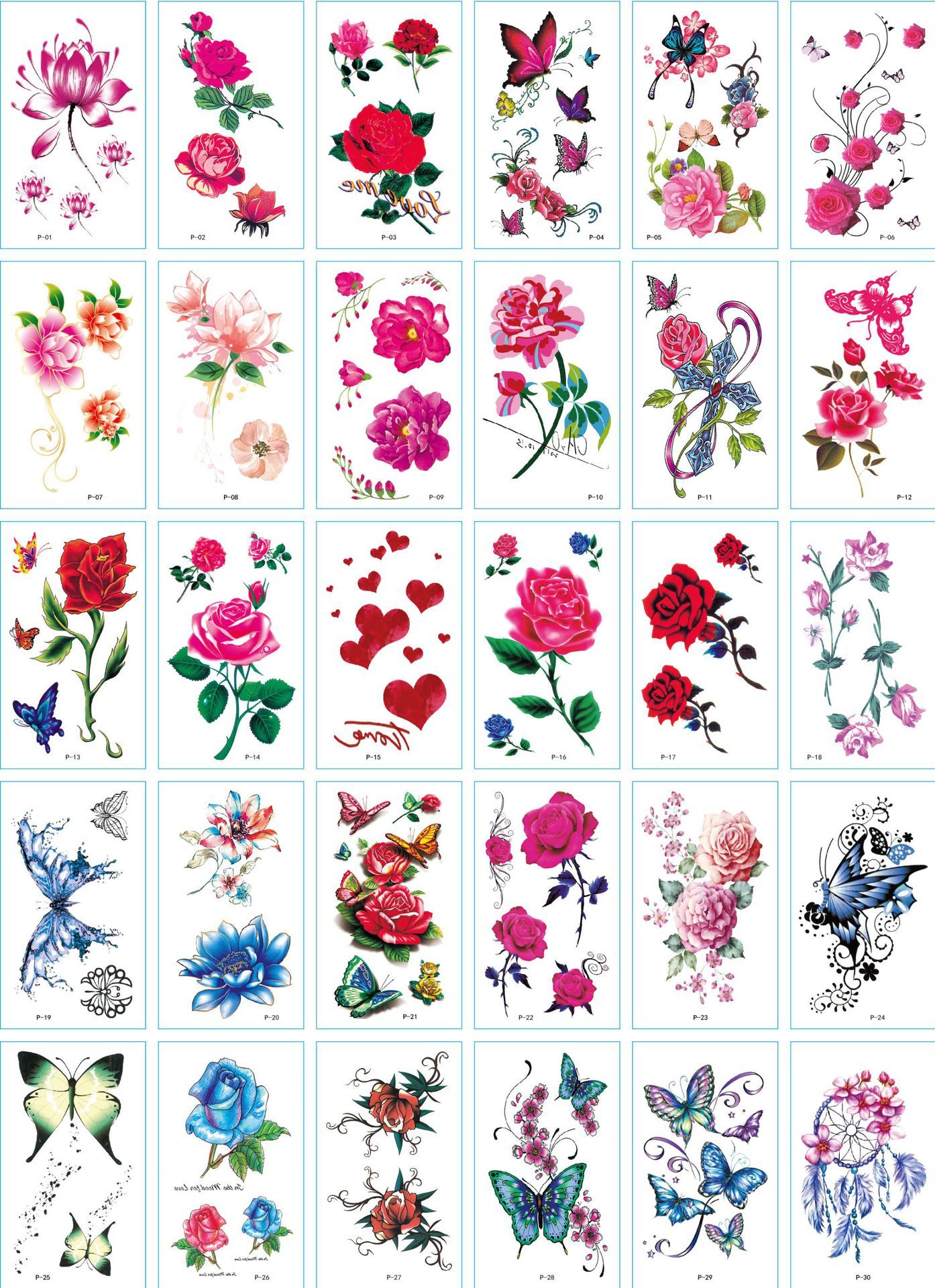 A set of 30 tattoo stickers